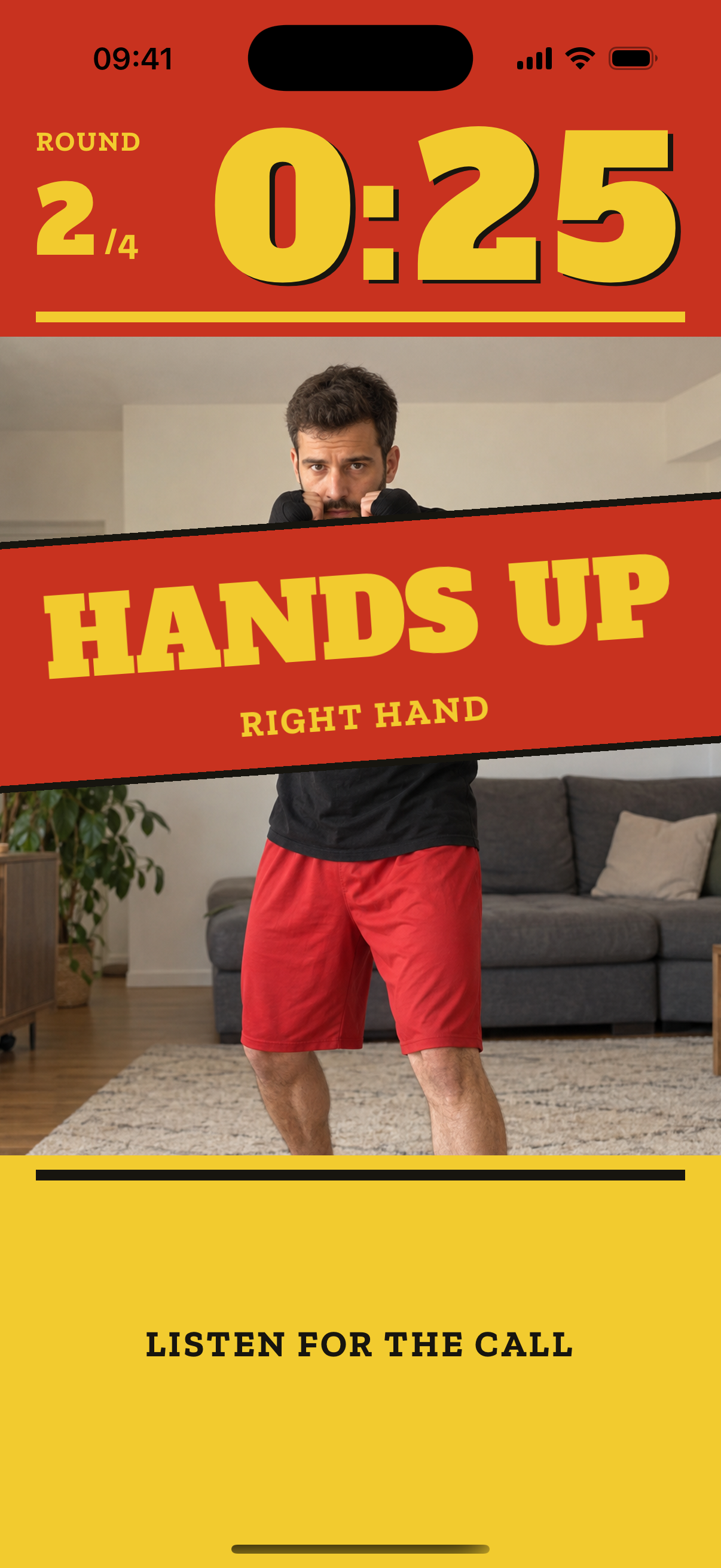The guard check: a red banner reads Hands up, right hand, over the camera view