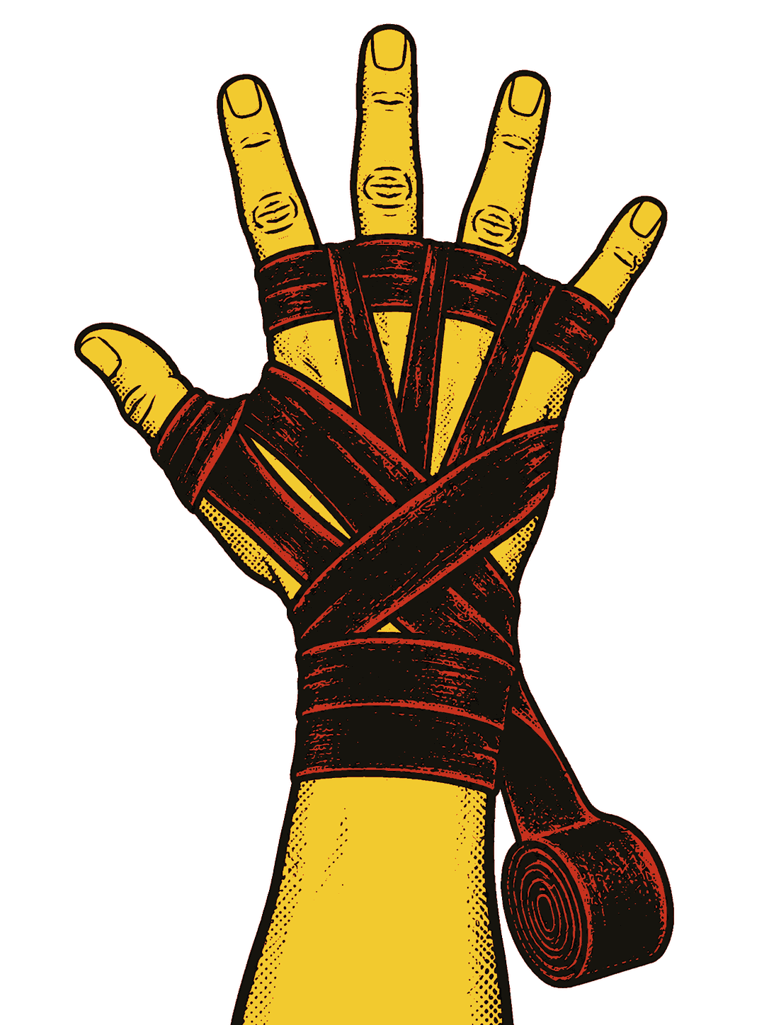 A band of wrap loops around the base of the thumb and back to the wrist