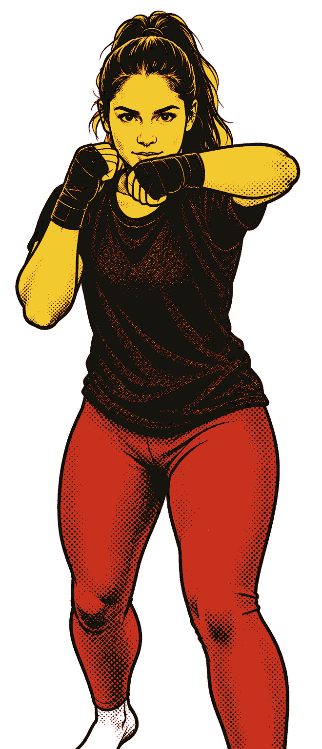 Lead hook: the left elbow up at shoulder height, the arm bent in a short arc