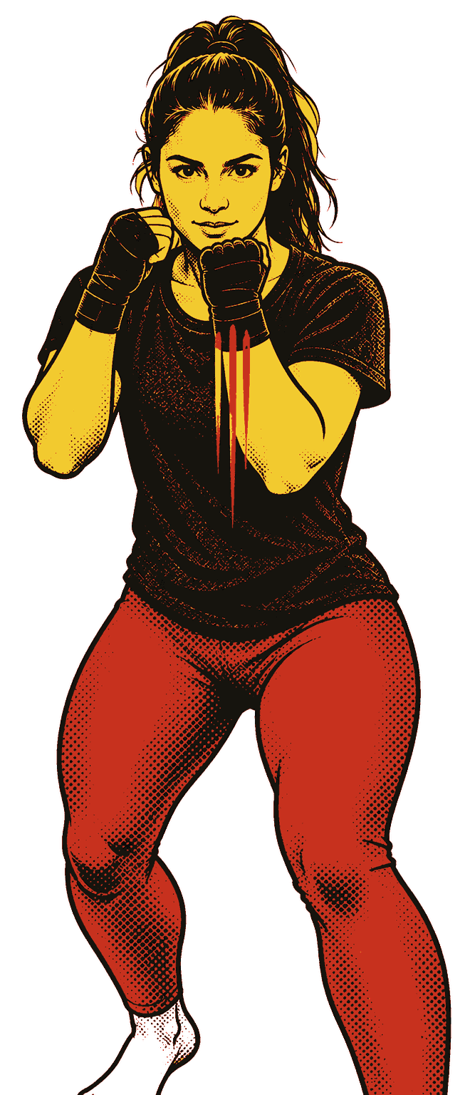 Lead uppercut: knees bent, the left fist driving up under the chin line