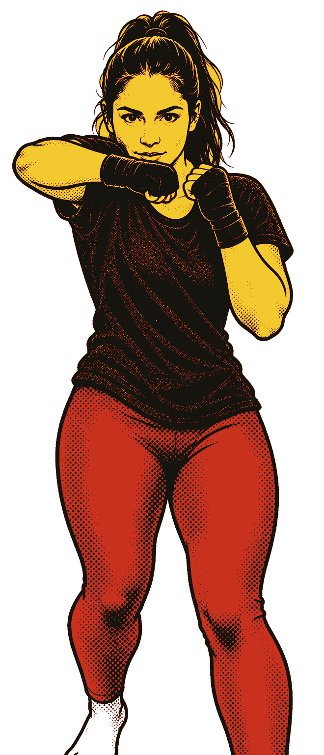 Rear hook: the right elbow up, the arm bent in a short arc across the body